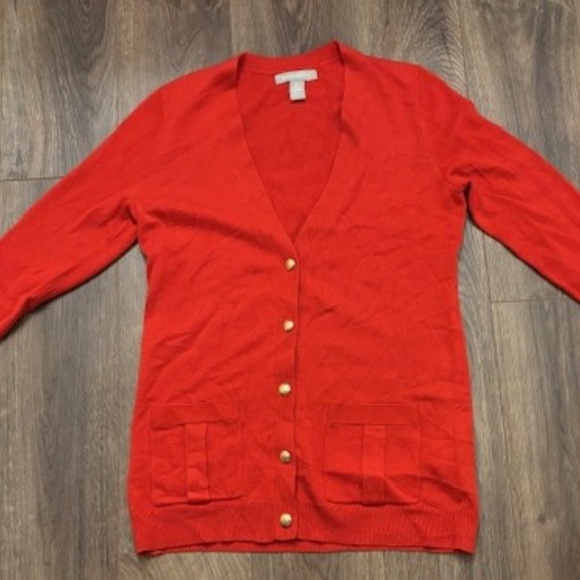 Banana Republic Wool Blend Red Cardigan with Gold Buttons Size Small - Picture 2 of 8